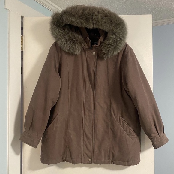 forecaster of boston Jackets & Blazers - Forecaster Sport Genuine Fox Tail Fur Trim Coat MP Brown/Mauve Zip Outdoor Gorp